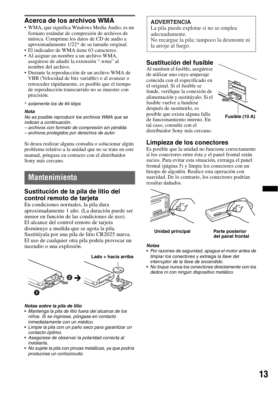 Acerca de los archivos wma, Mantenimiento | Sony CDX-GT25MPW User Manual | Page 29 / 36