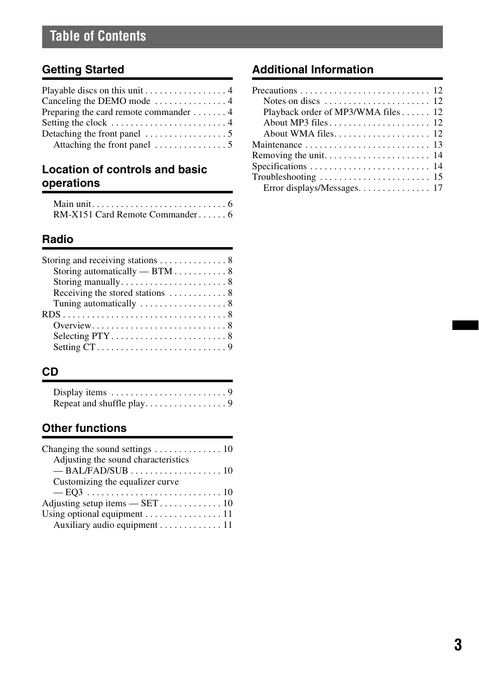 Sony CDX-GT25MPW User Manual | Page 3 / 36