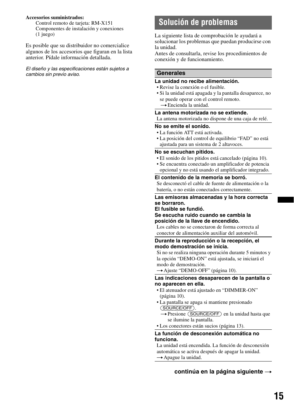 Solución de problemas | Sony CDX-GT25MPW User Manual | Page 31 / 36