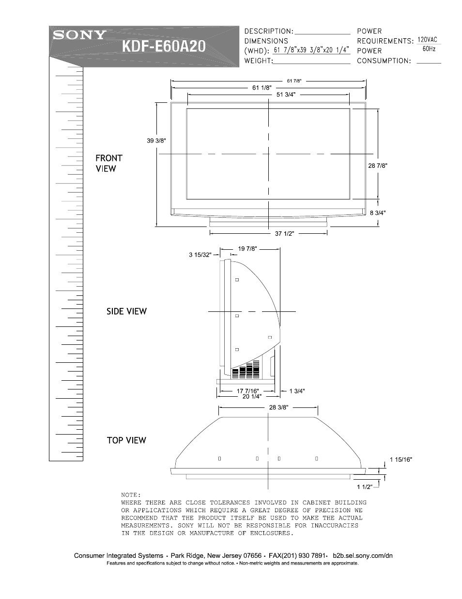 Sony KDF-E60A20 User Manual | 2 pages