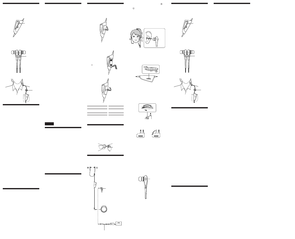 Utilisation de l’agrafe, Précautions, Guide de dépannage | Spécifications, Advertencia, Características, Colocación de la pila 1, Cómo seleccionar los auriculares, Escucha de música 1, Utilización de la presilla | Sony MDR-NC11 User Manual | Page 2 / 2