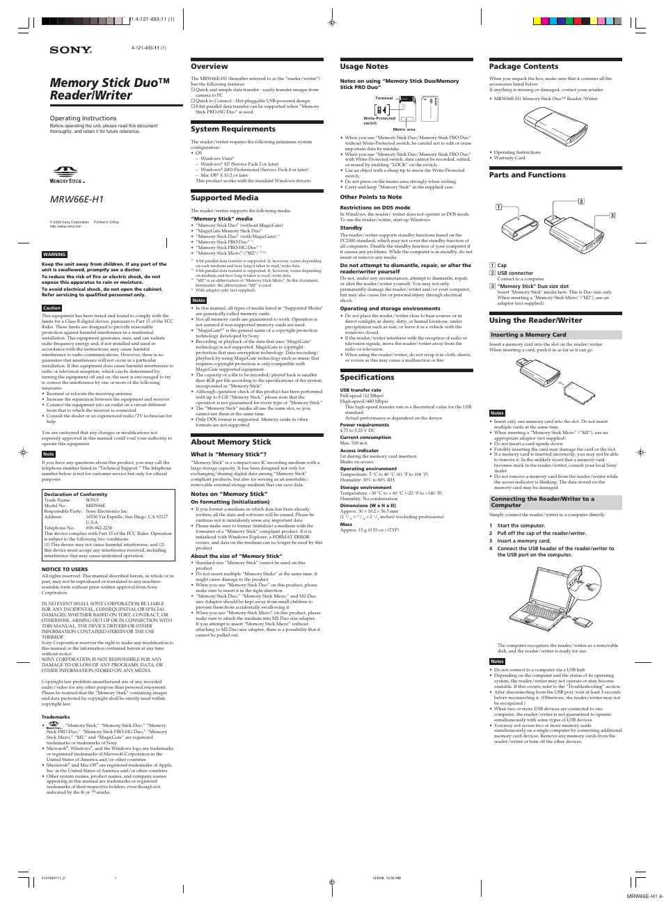 Sony MRW66E-H1 User Manual | 2 pages