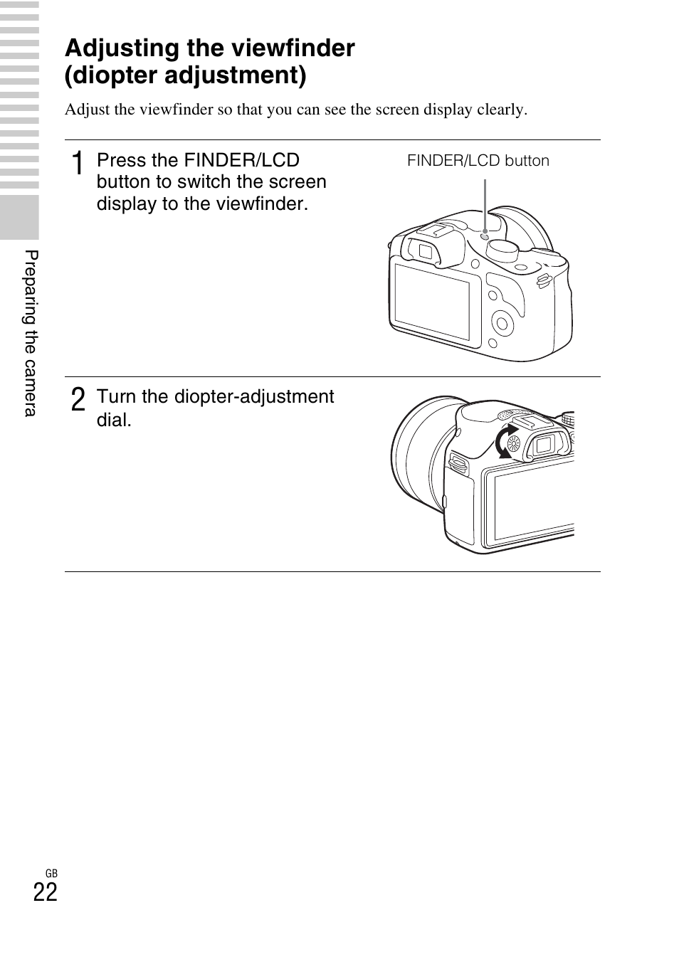 Adjusting the viewfinder (diopter adjustment) | Sony ILCE-3000 User Manual | Page 22 / 92