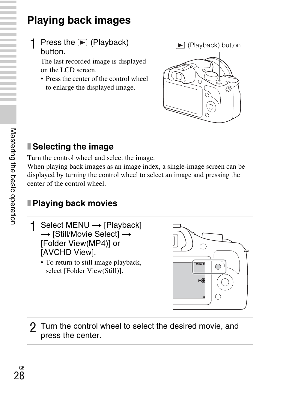 Playing back images | Sony ILCE-3000 User Manual | Page 28 / 92