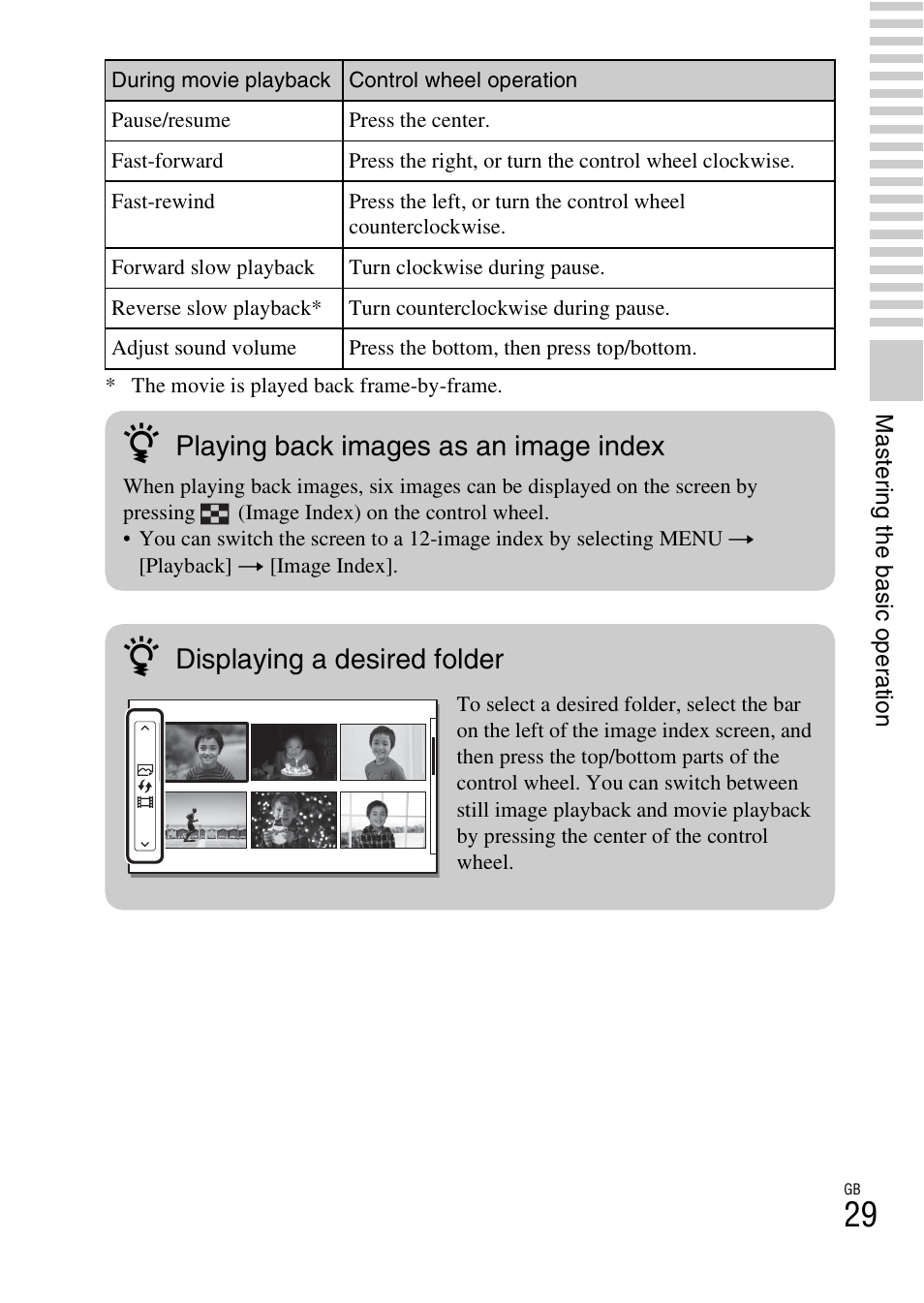 Playing back images as an image index, Displaying a desired folder | Sony ILCE-3000 User Manual | Page 29 / 92