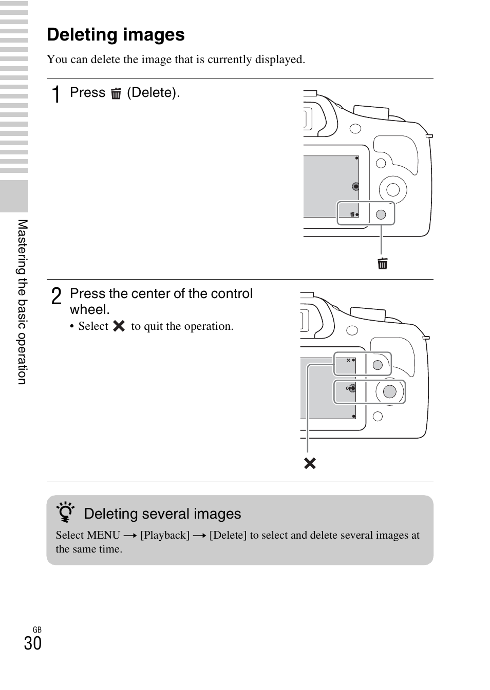 Deleting images | Sony ILCE-3000 User Manual | Page 30 / 92