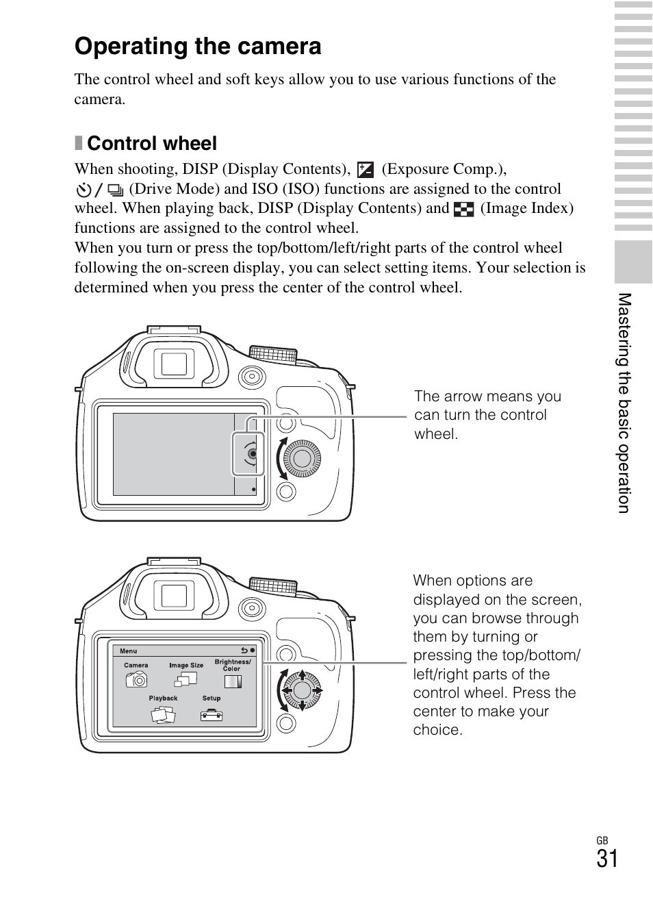 Operating the camera, Xcontrol wheel | Sony ILCE-3000 User Manual | Page 31 / 92