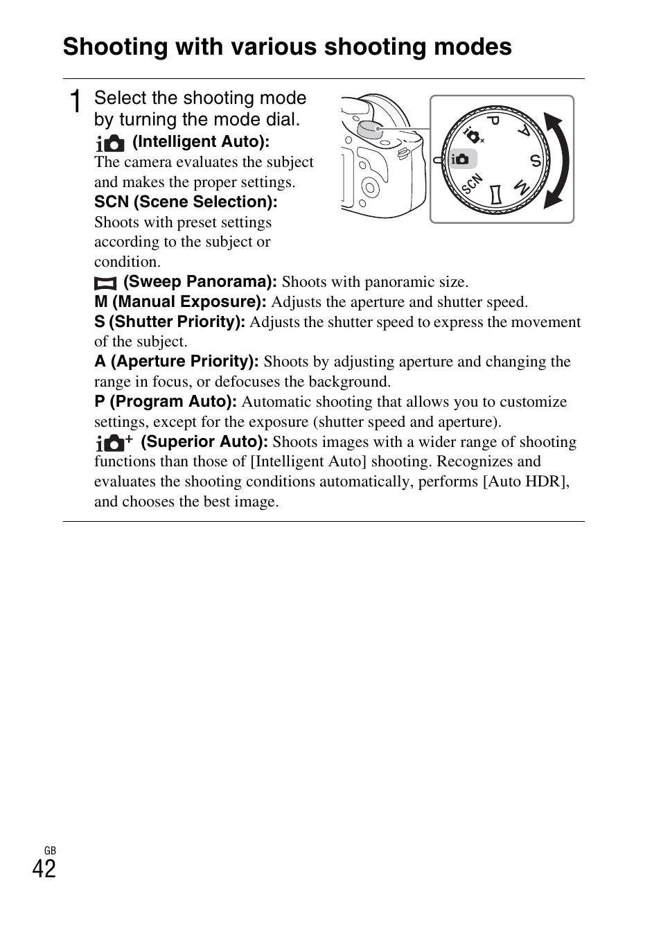 Shooting with various shooting modes, 42 shooting with various shooting modes | Sony ILCE-3000 User Manual | Page 42 / 92