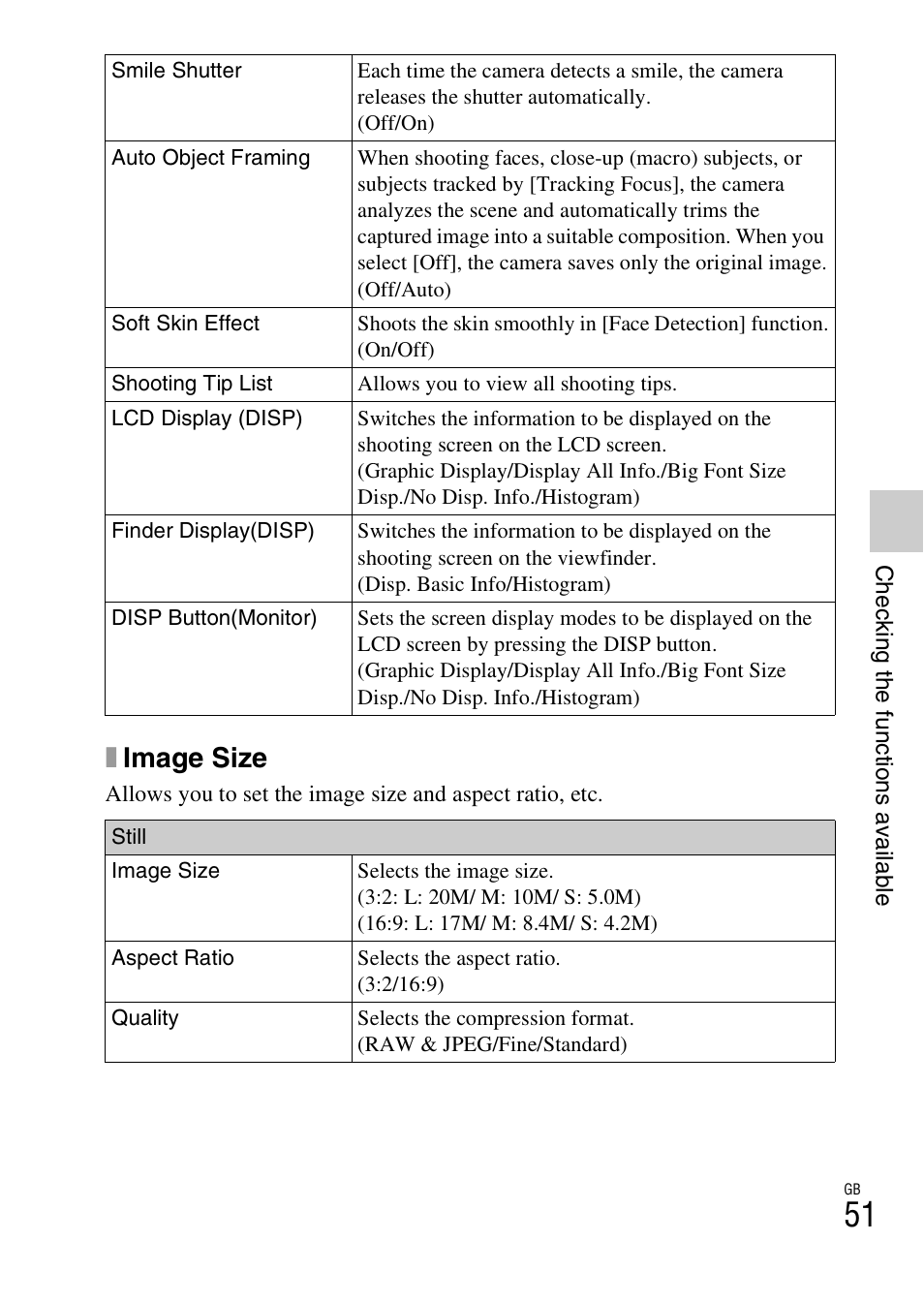 Ximage size | Sony ILCE-3000 User Manual | Page 51 / 92