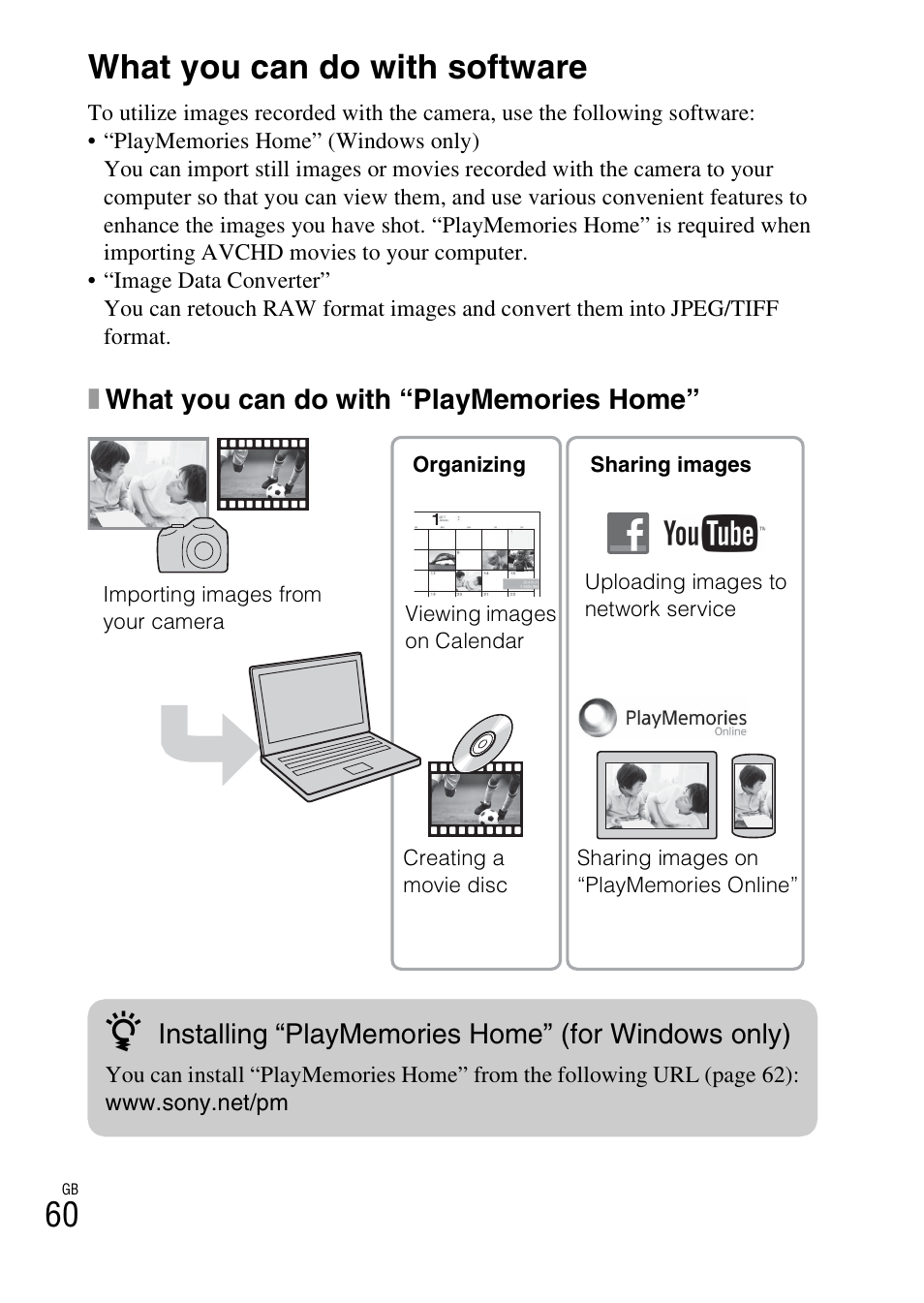 Viewing images on a computer, What you can do with software | Sony ILCE-3000 User Manual | Page 60 / 92