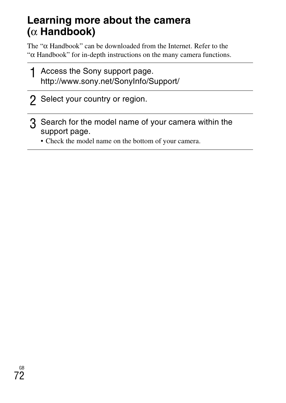 Learning more about the camera (a handbook), Learning more about the camera, 72 learning more about the camera ( α handbook) | Sony ILCE-3000 User Manual | Page 72 / 92