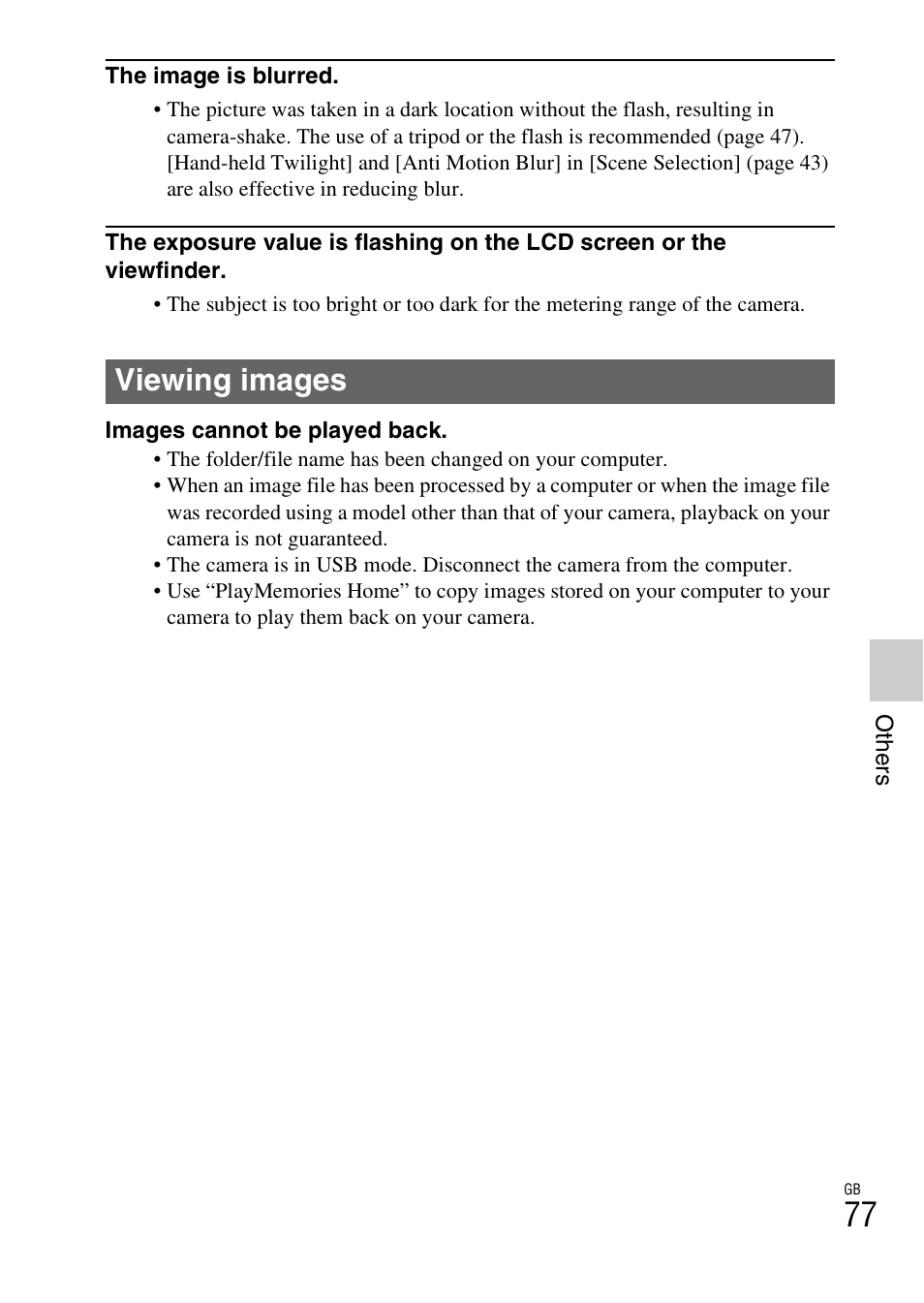 O 77, Viewing images | Sony ILCE-3000 User Manual | Page 77 / 92