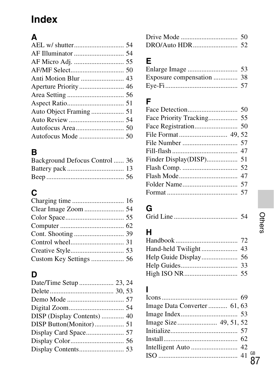 Index | Sony ILCE-3000 User Manual | Page 87 / 92