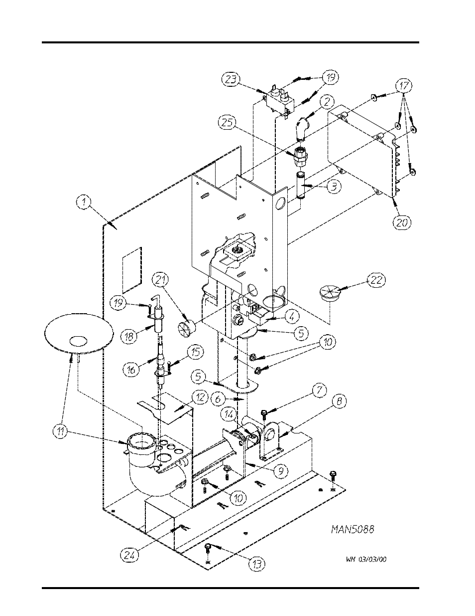 Burner train assembly without shut off valve, For models mfd. as of february 29, 2000 , 23 | American Dryer Corp. Direct Spark Ignition WDA-530DSi II User Manual | Page 24 / 33