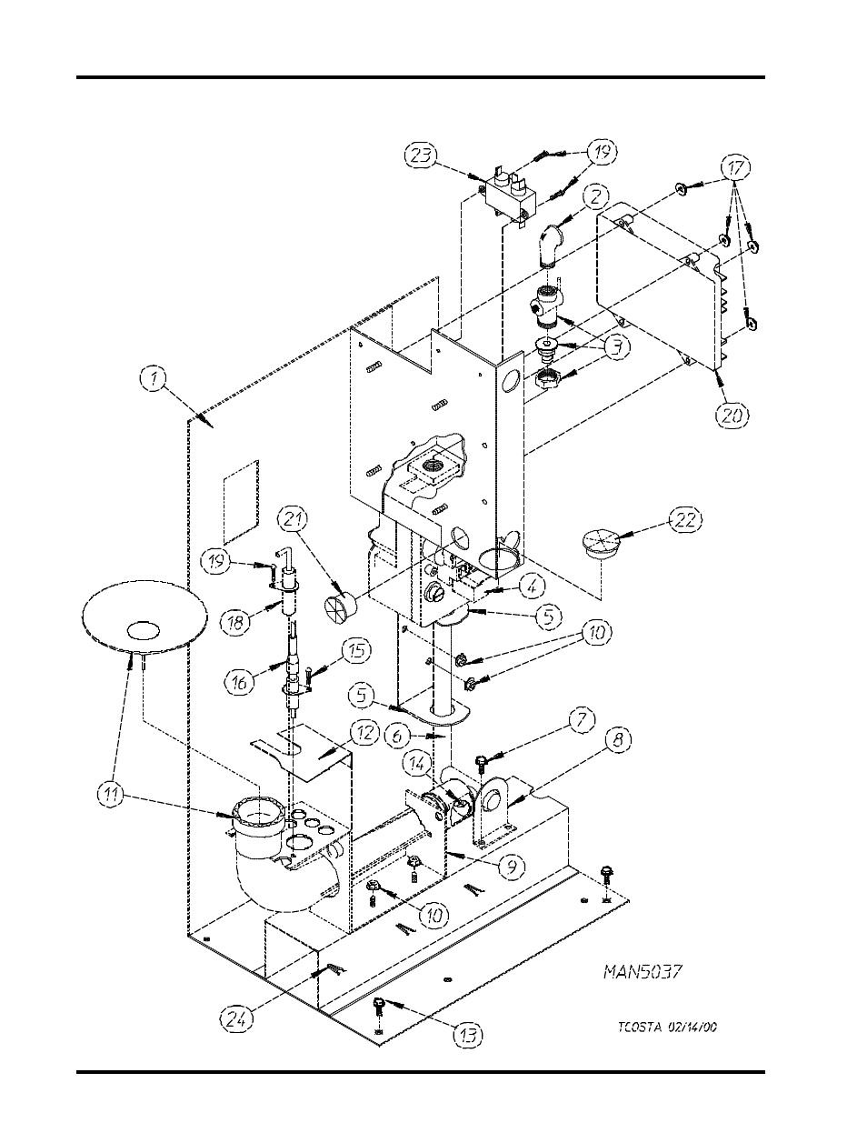Burner train assembly, For models mfd. prior to february 29, 2000 , 25 | American Dryer Corp. Direct Spark Ignition WDA-530DSi II User Manual | Page 26 / 33