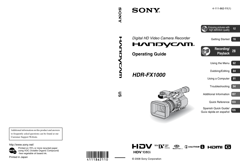 Sony HDR-FX1000 User Manual | 151 pages