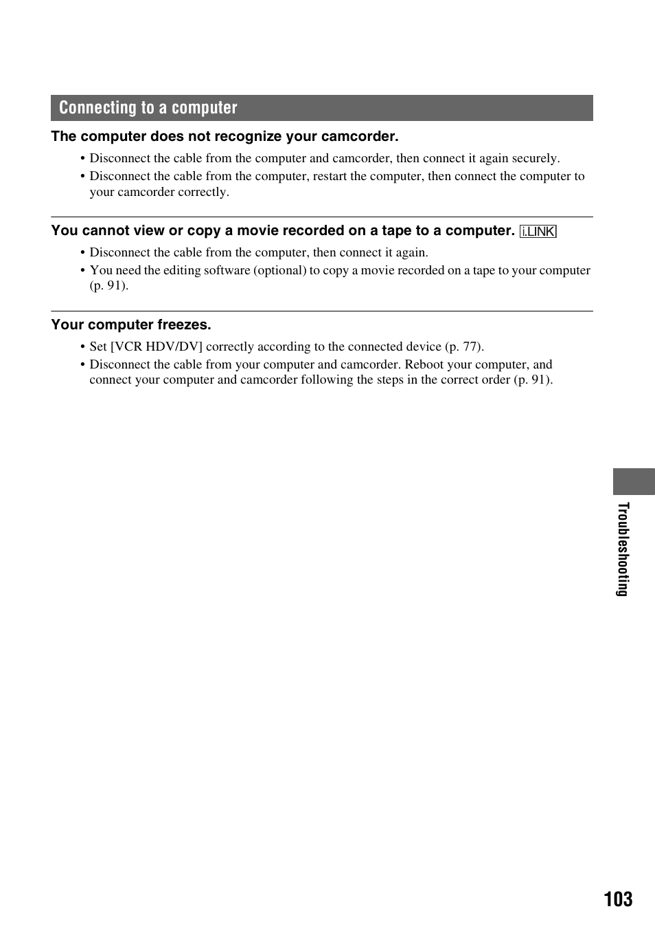 P. 103, Connecting to a computer | Sony HDR-FX1000 User Manual | Page 103 / 151