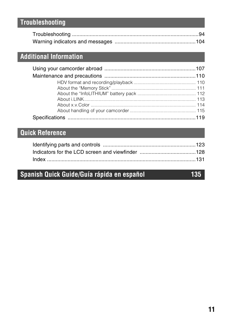 Sony HDR-FX1000 User Manual | Page 11 / 151