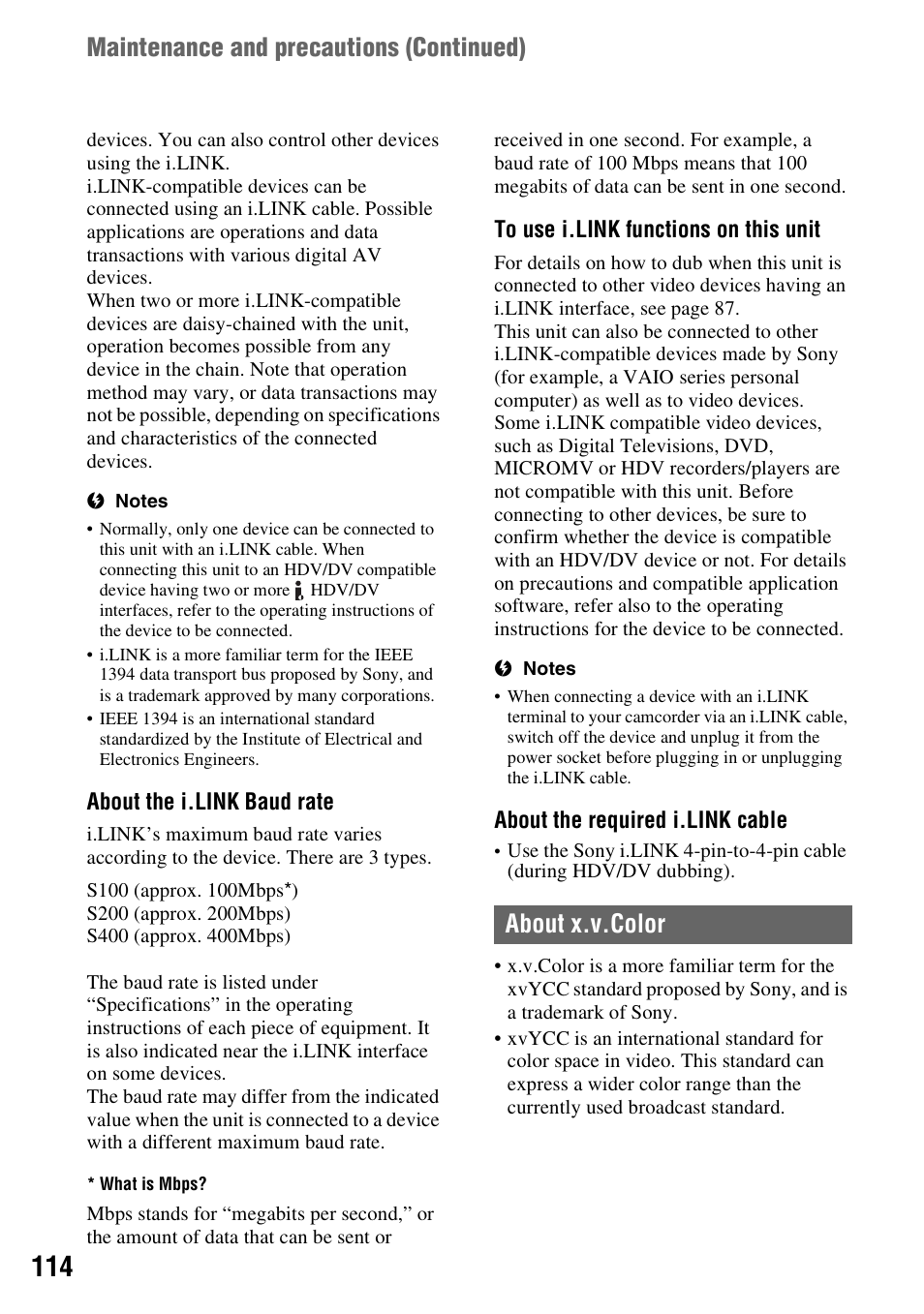 About x.v.color | Sony HDR-FX1000 User Manual | Page 114 / 151