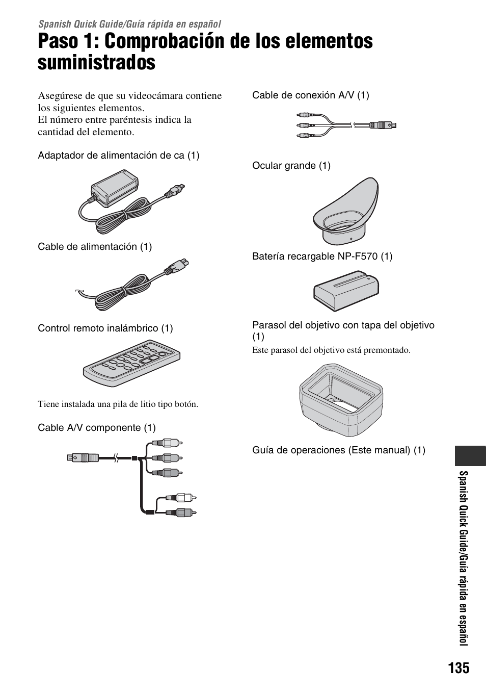 Spanish quick guide/guía rápida en español, Spanish quick guide, Guía rápida en español | Sony HDR-FX1000 User Manual | Page 135 / 151