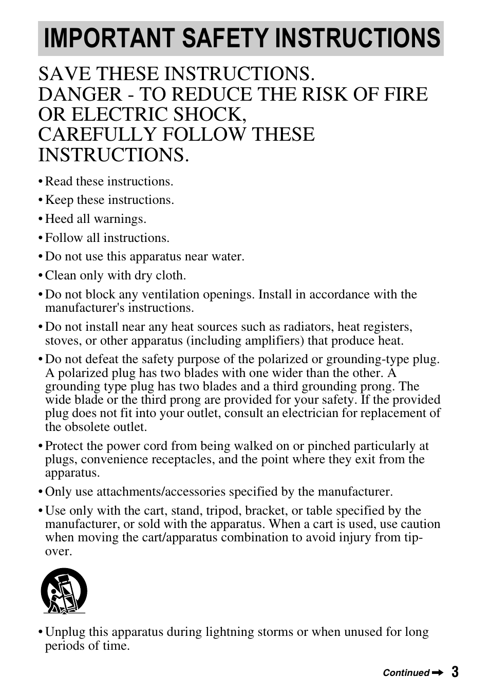Important safety instructions | Sony HDR-FX1000 User Manual | Page 3 / 151