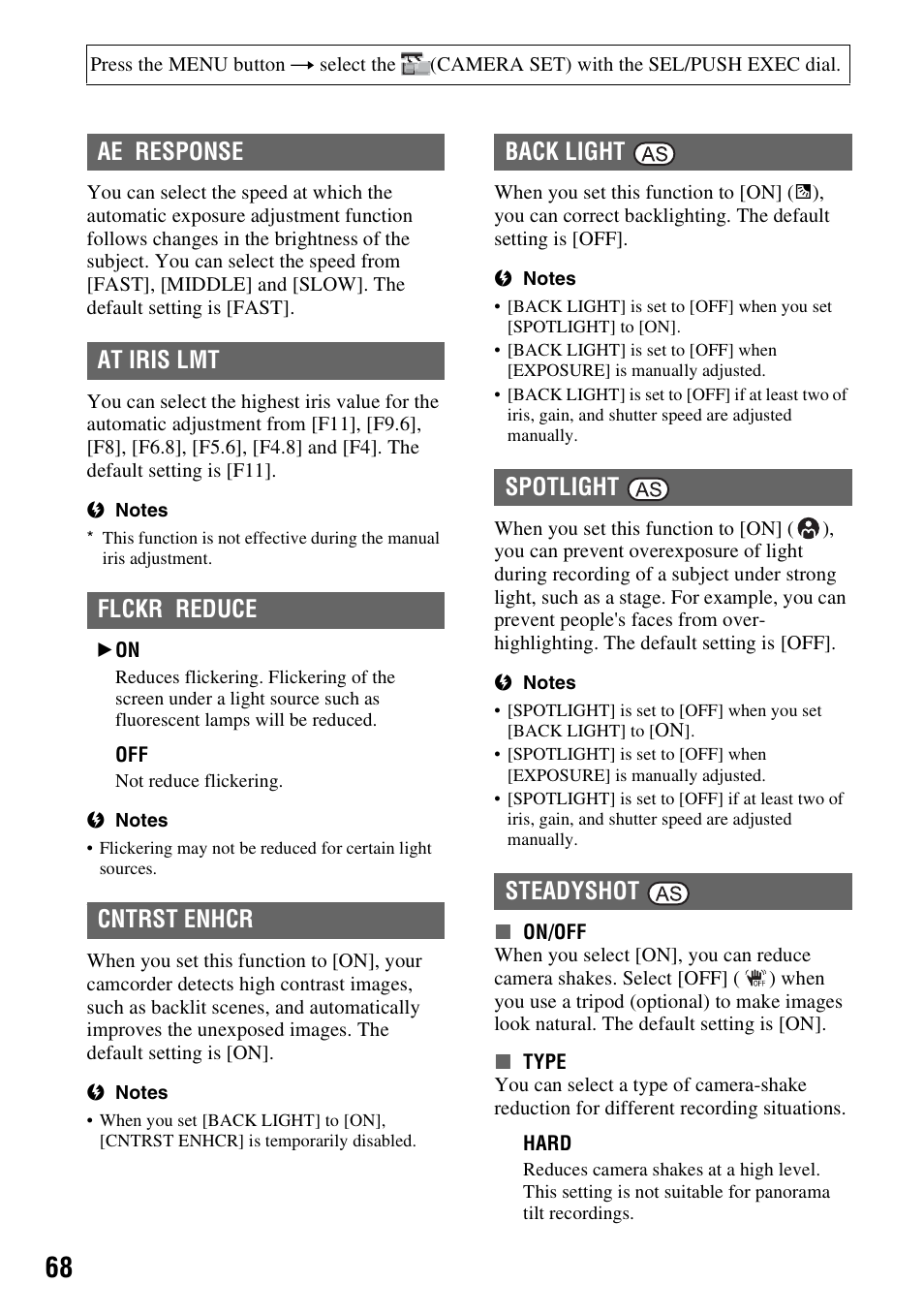 P. 68) | Sony HDR-FX1000 User Manual | Page 68 / 151