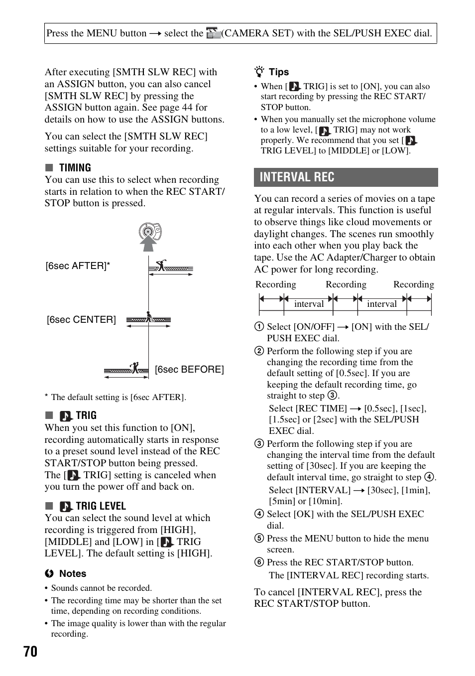 Interval rec | Sony HDR-FX1000 User Manual | Page 70 / 151