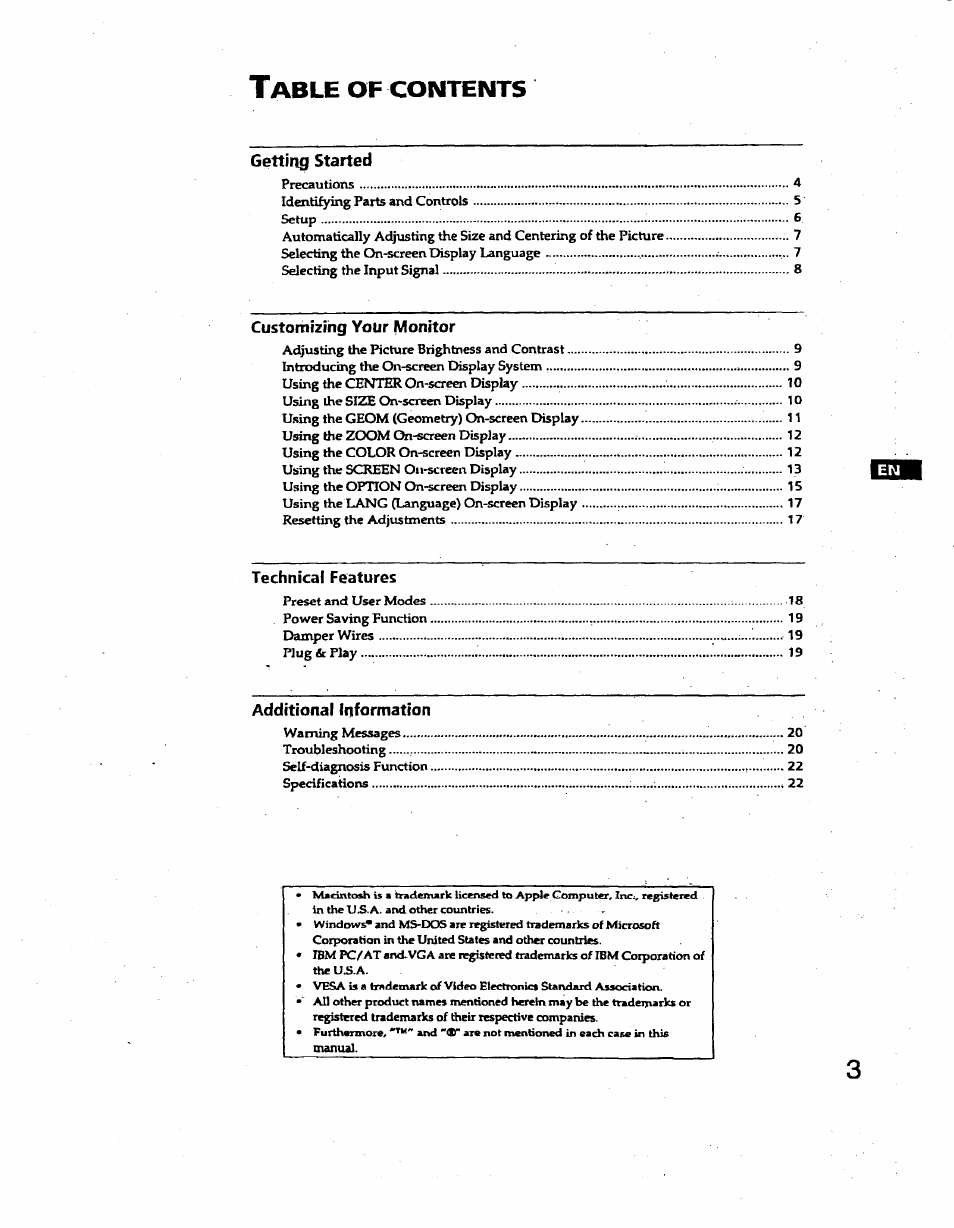 Sony GDM-400PS User Manual | Page 3 / 22