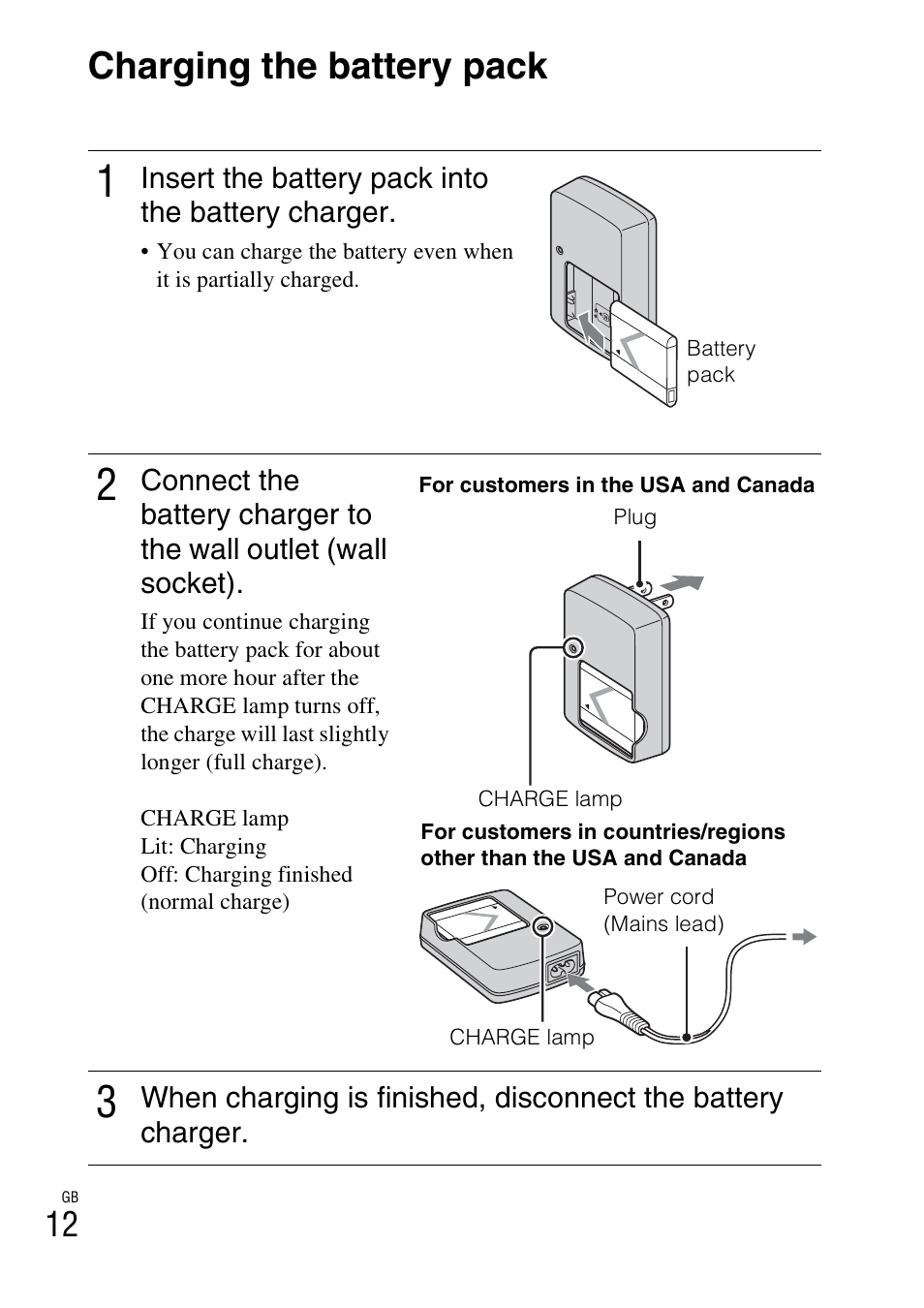 Charging the battery pack | Sony DSC-W310 User Manual | Page 12 / 56