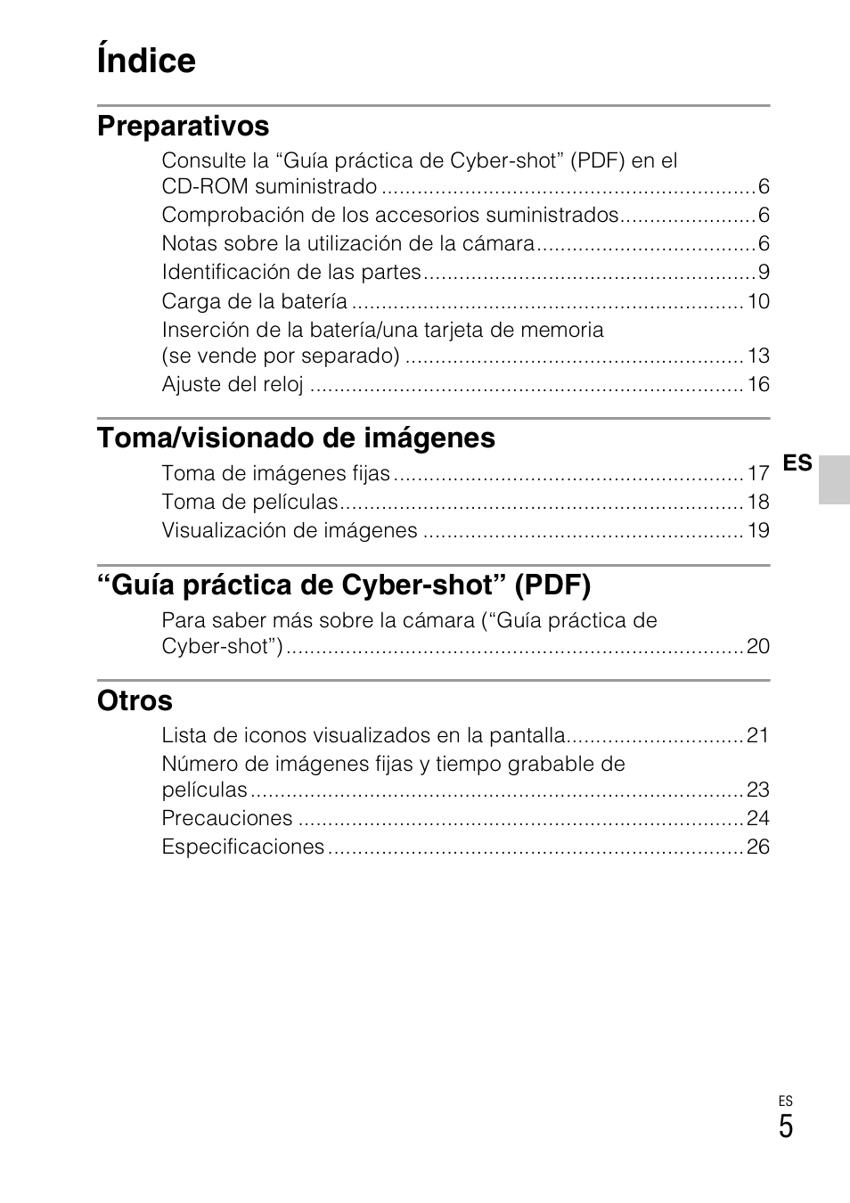 Índice | Sony DSC-W310 User Manual | Page 33 / 56