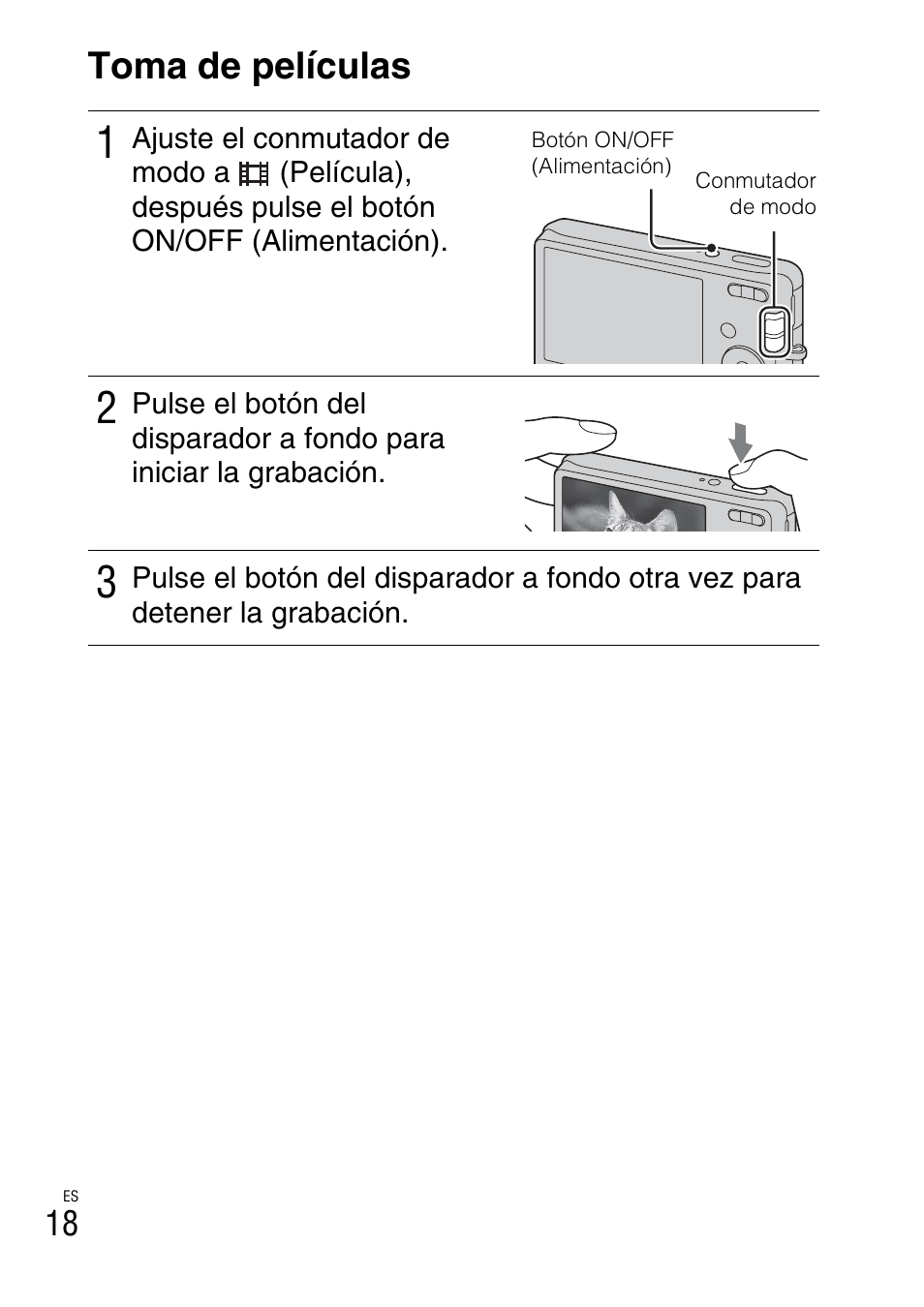 Toma de películas | Sony DSC-W310 User Manual | Page 46 / 56