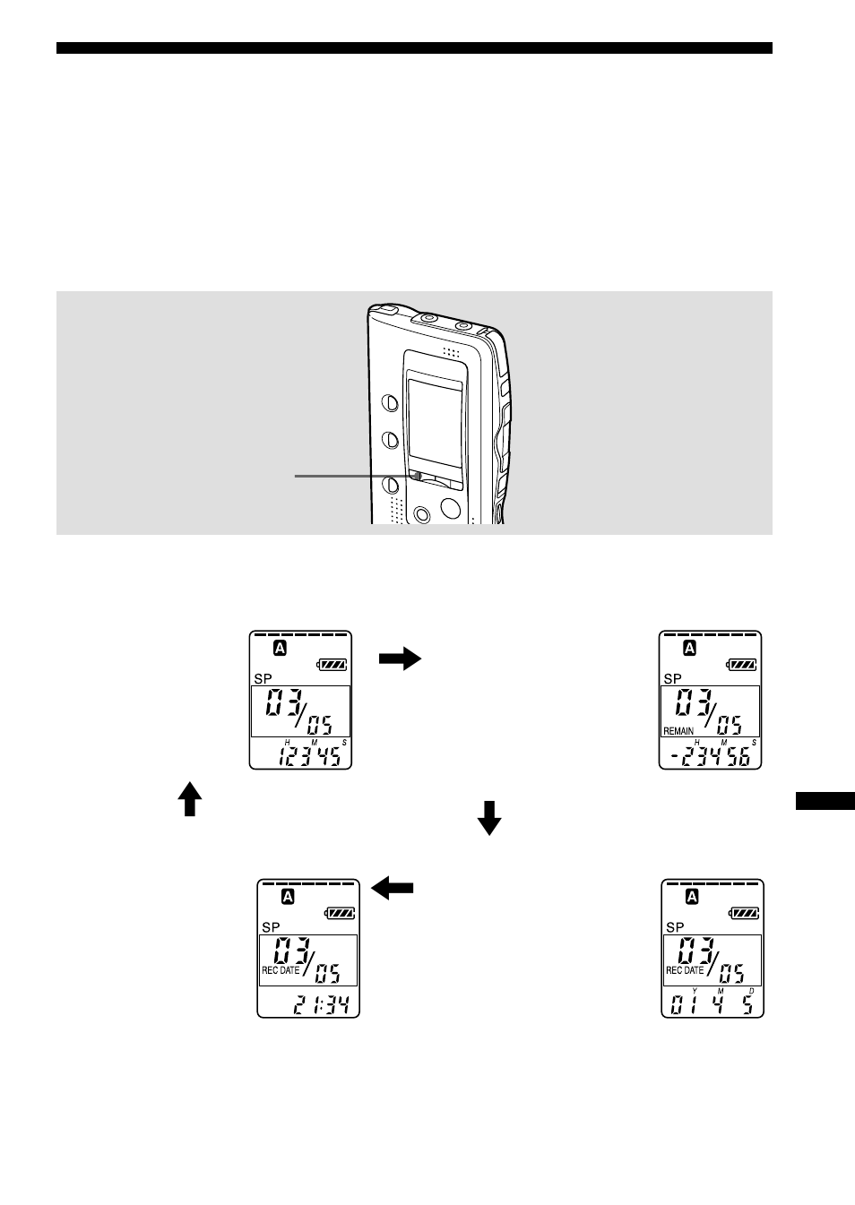 Selecting the display mode | Sony ICD-BP120 User Manual | Page 39 / 68