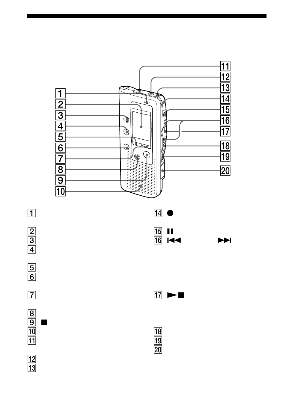 Index to parts and controls, Main unit | Sony ICD-BP120 User Manual | Page 62 / 68