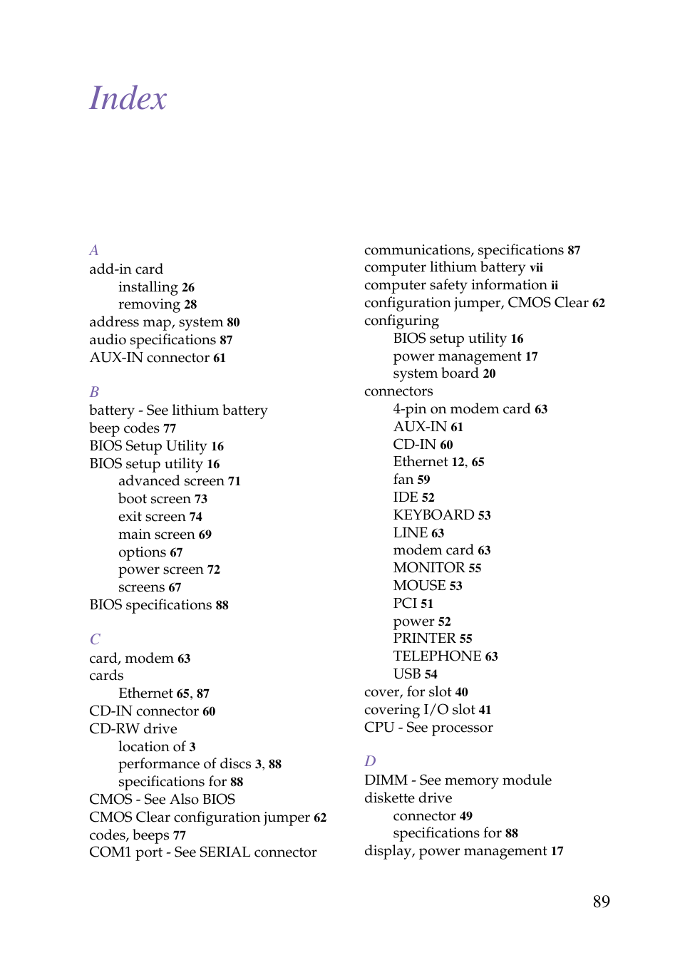 Indextitle - index, Grouptitlesix - a, Grouptitlesix - b | Grouptitlesix - c, Grouptitlesix - d, Index | Sony PCV-J150 User Manual | Page 101 / 104