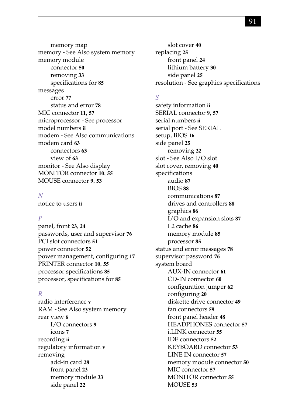 Grouptitlesix - n, Grouptitlesix - p, Grouptitlesix - r | Grouptitlesix - s | Sony PCV-J150 User Manual | Page 103 / 104