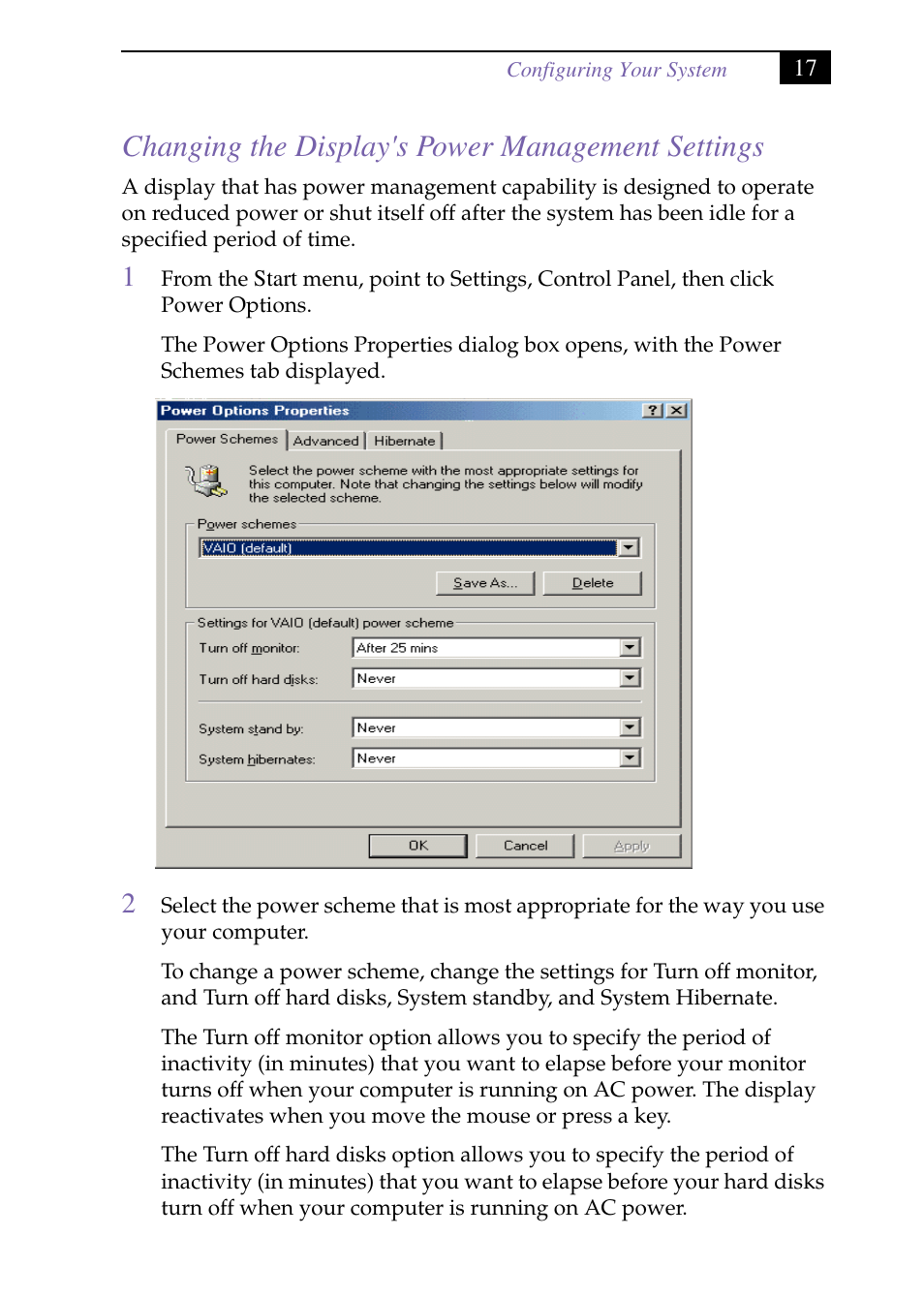 Changing the display's power management settings | Sony PCV-J150 User Manual | Page 31 / 104