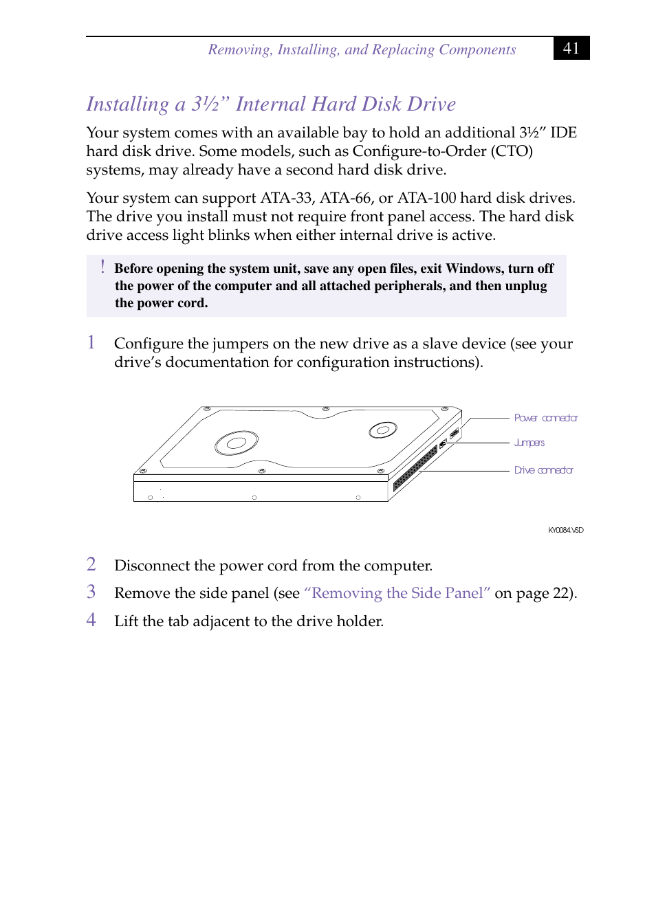 Installing a 3½” internal hard disk drive | Sony PCV-J150 User Manual | Page 55 / 104