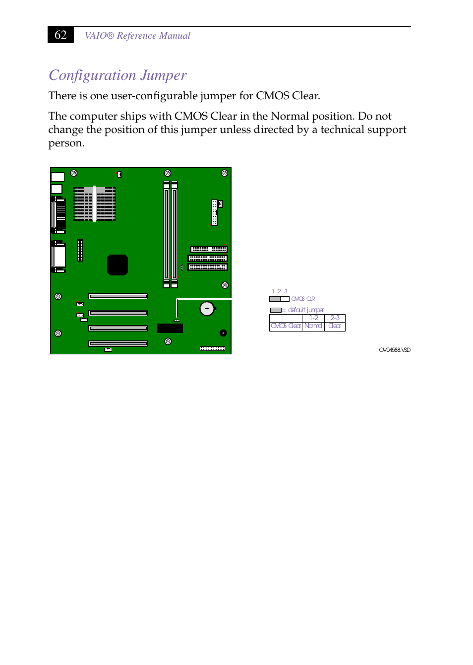 Heading2 - configuration jumper, Configuration jumper, Vaio® reference manual | Sony PCV-J150 User Manual | Page 74 / 104