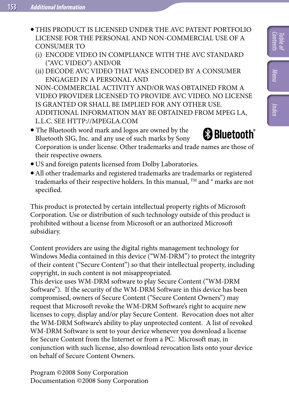 Sony NWZ-A829BLK User Manual | Page 153 / 161