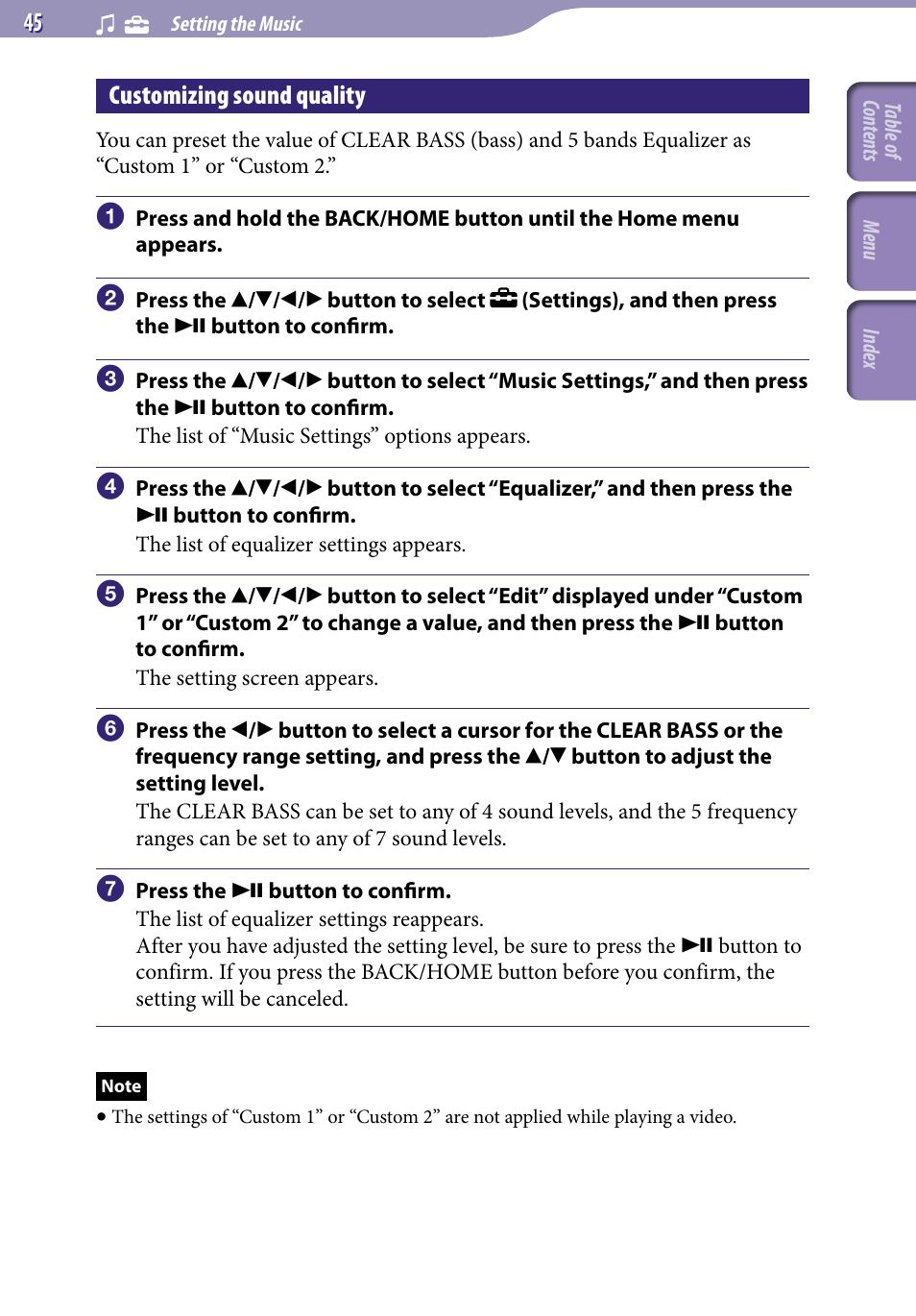 Customizing sound quality | Sony NWZ-A829BLK User Manual | Page 45 / 161