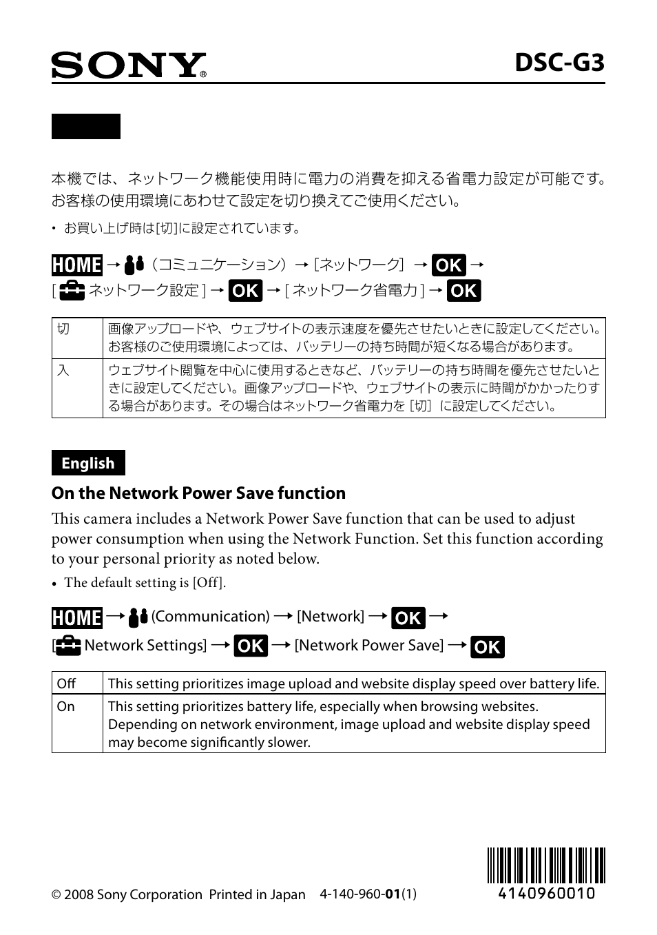 Sony DSC-G3 User Manual | 1 page