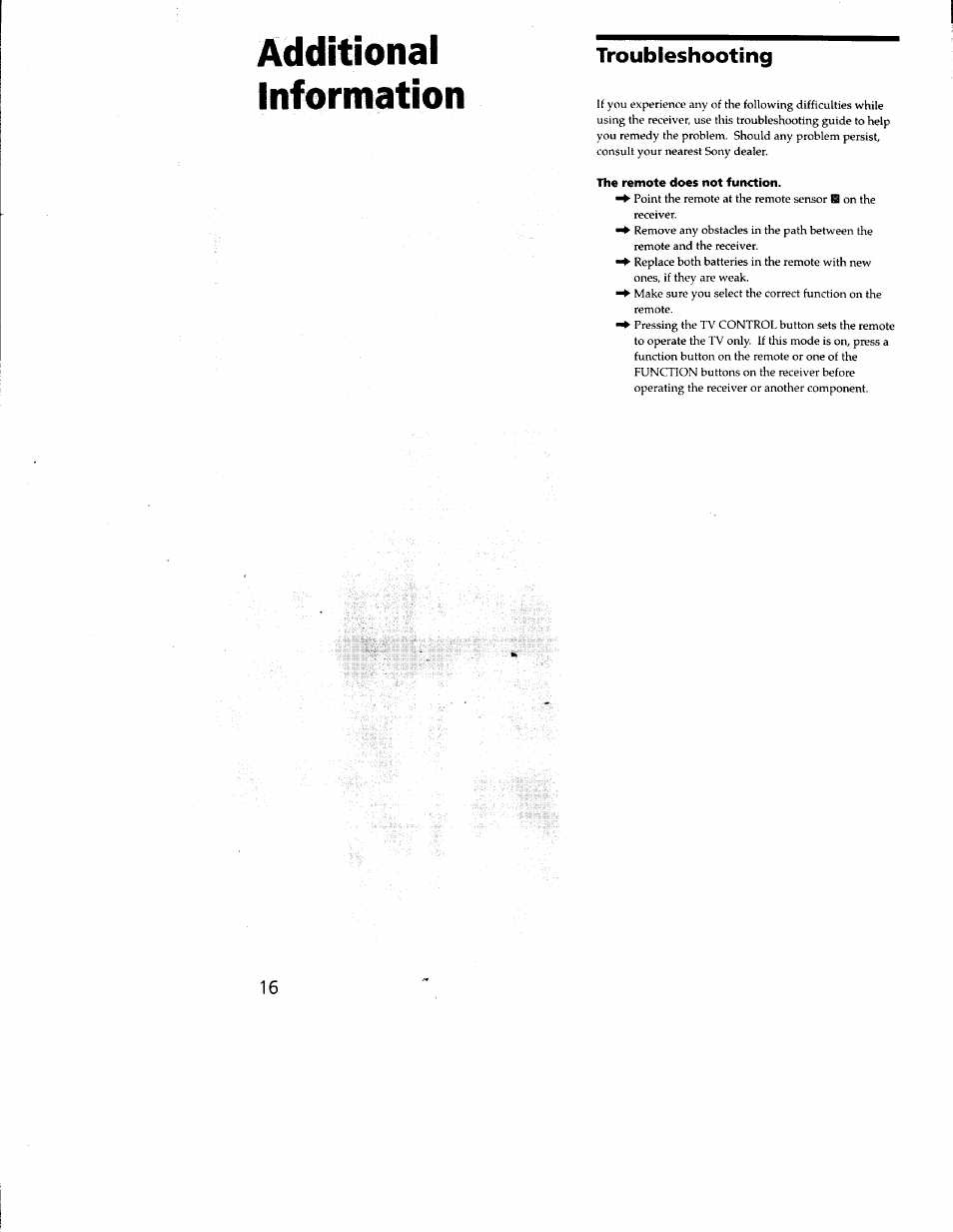 The remote does not function, Additional information, Troubleshooting | Sony RM-PP402 User Manual | Page 16 / 17