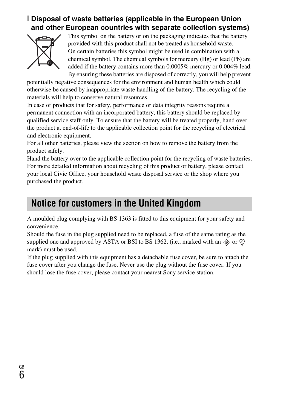 Notice for customers in the united kingdom | Sony DSC-WX9 User Manual | Page 6 / 56