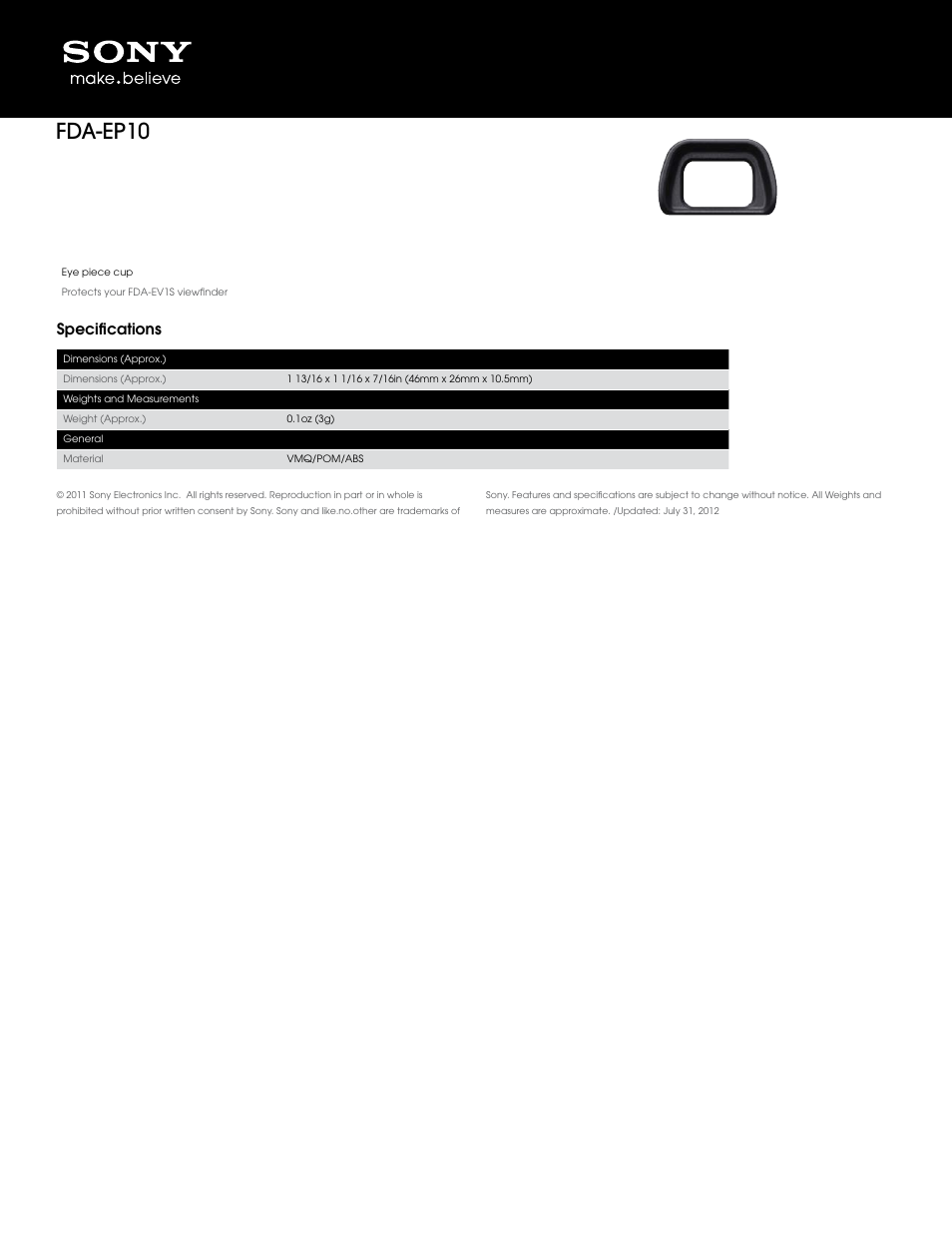 Sony FDA-EP10 User Manual | 1 page