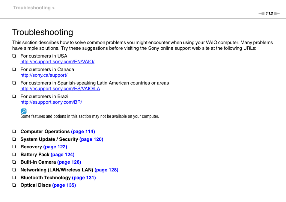 Troubleshooting | Sony VPCY118GX User Manual | Page 112 / 154