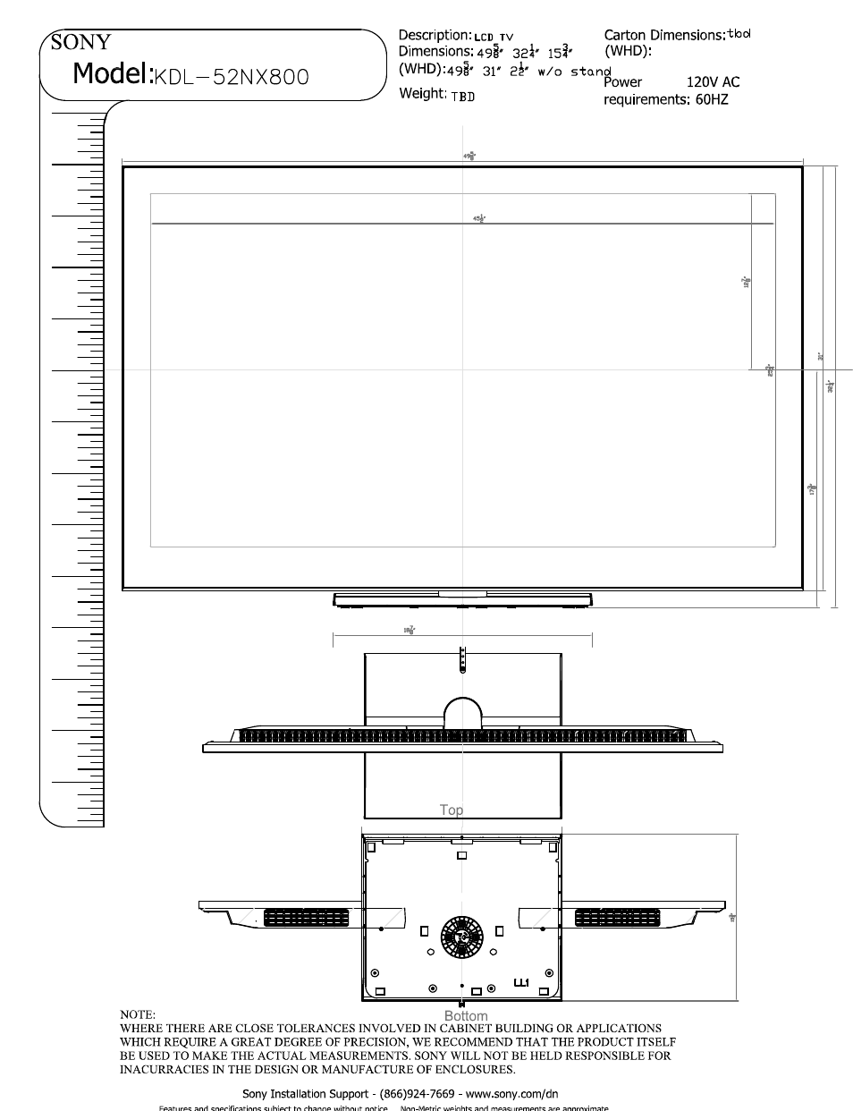 Sony KDL-52NX800 User Manual | 3 pages