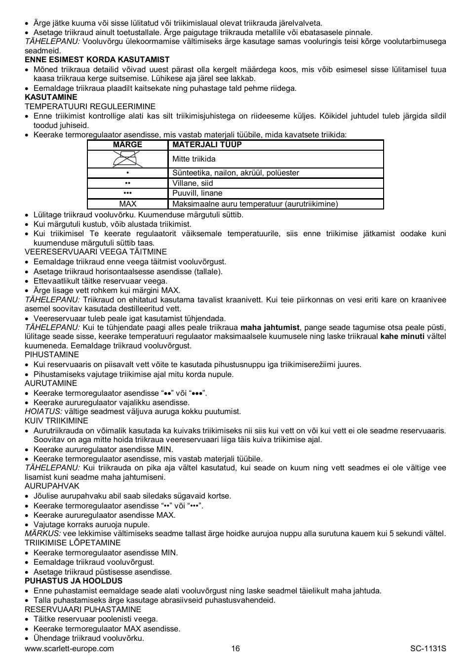 Scarlett SC-1131S User Manual | Page 16 / 25