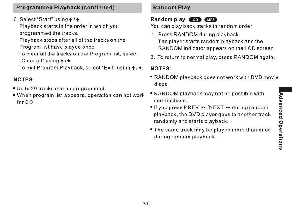 Notes | Sony DVP-FX810 User Manual | Page 37 / 52