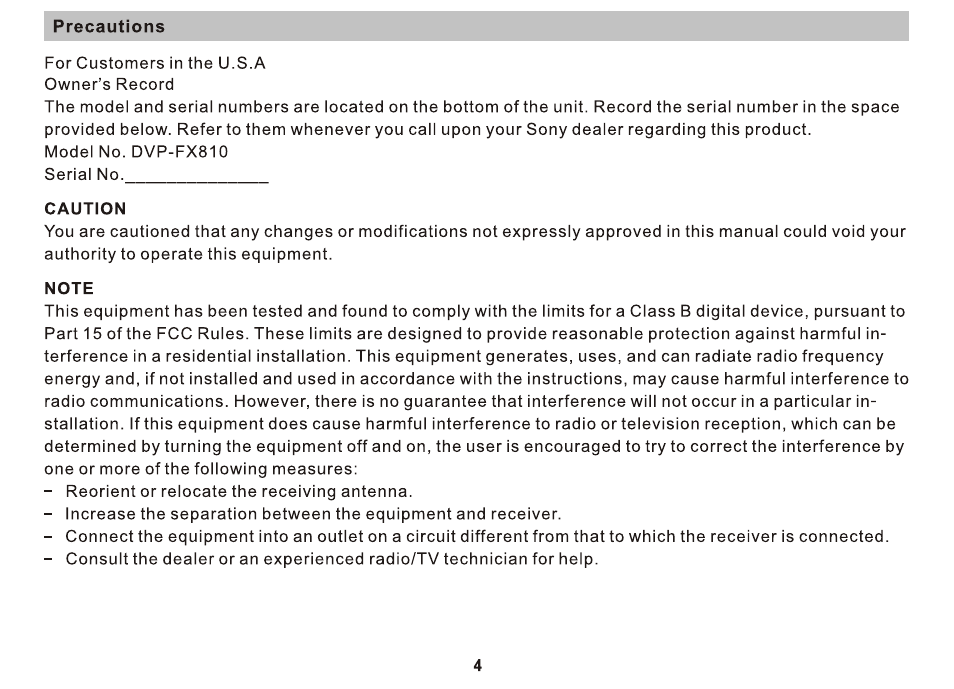 Sony DVP-FX810 User Manual | Page 4 / 52