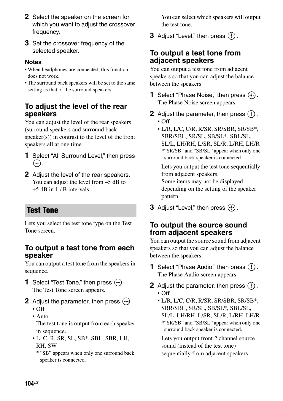 Test tone | Sony STR-DA5800ES User Manual | Page 104 / 147